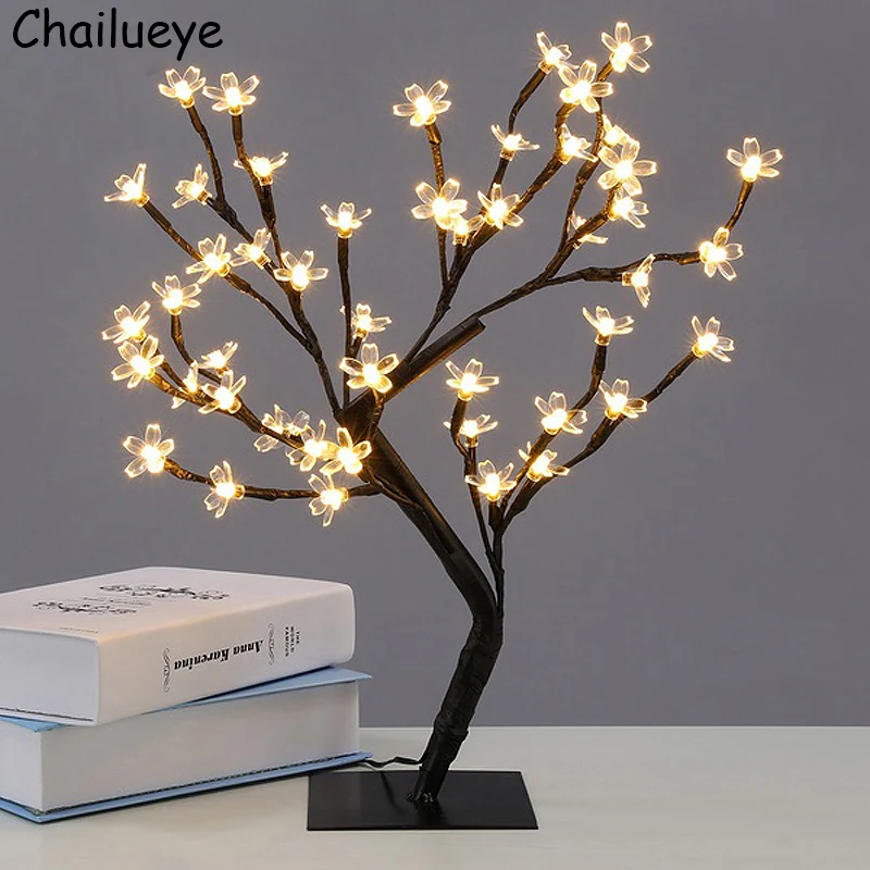 

LED Cherry Blossom Tree Branches Night Lights Table Lamps Desk Luminarias Home Bedroom Party Wedding Indoor Christmas Decoration