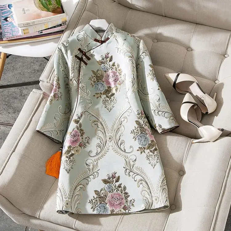 Винтаж ручной работы Кнопка Qipao восточный женский Цветочный элегантный сценический показ традиционный ченсам китайский стиль платье Gown - Цвет: Style B
