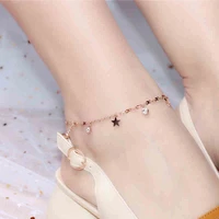 yun ruo 2018 fashion rose gold color star crystal anklet chain chic woman 316 l titanium steel jewelry top quality never fade
