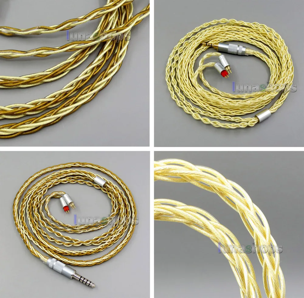 

4 or 8 Cores Pure OCC Silver+Golden Plated Earphone Cable For 0.78mm 2pin Westone W4r 1964 Custom LN005975