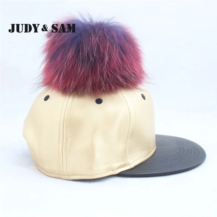 Jsfur марка хип хоп шляпы Snapback с реальным красочные енота помпонное мех мяч краев