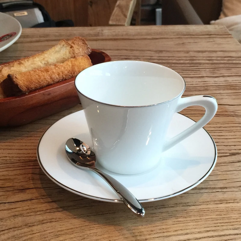 200ML Brief European Bone China Porcelain Gold Edge Coffee Cup Set and Saucer with Spoon Ceramic Milk Mug Afternoon Tea | Дом и сад