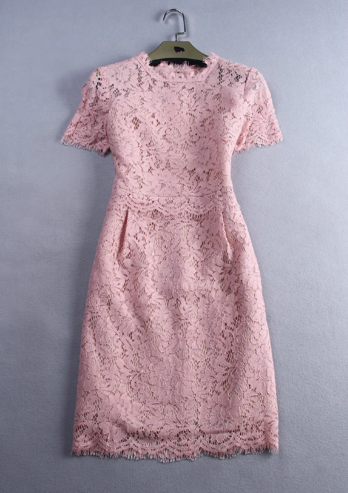 2018 Модная элегантная короткий рукав тонкий платье розовый кружева высокого