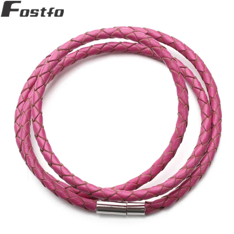 rose red Fostfo модный браслет из натуральной кожи магнитные застежки из нержавеющей стали многослойный Плетеный веревочный браслет регулируемые браслеты - Окраска металла: rose red