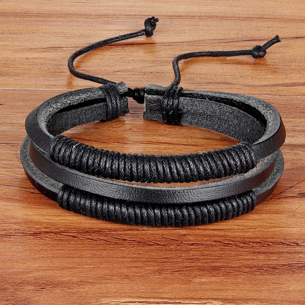 

TYO Hot Sale Fashion Handmade Winding Bangles Leather Bracelets For Men Popular DIY Weave Charm Bracelets Pulseras