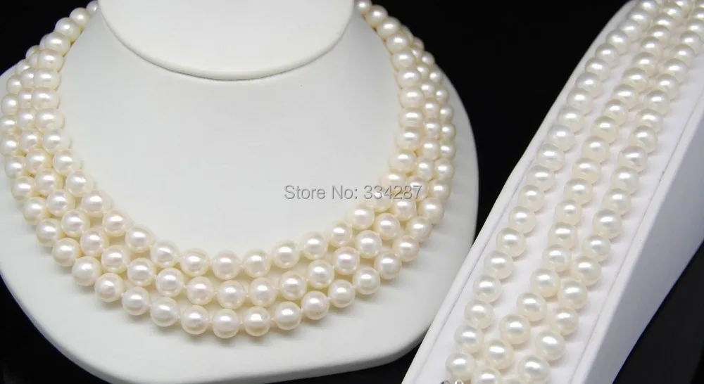 Наборы из натурального жемчуга AAA + Akoya 7 8 мм с тремя нитями|set bath|pearl buttonpearl jewellry set |
