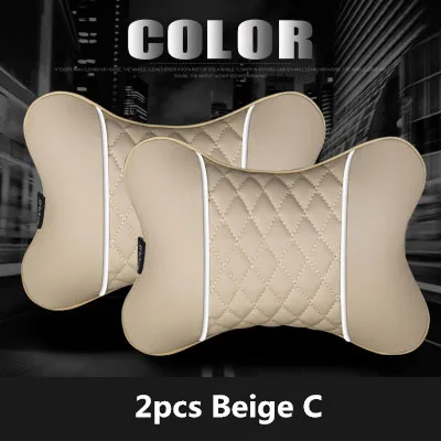 2pcs beige C 2 шт. кожаное Сетчатое автомобильное сиденье для шеи Защита талии набор Безопасность авто подголовник поясничная поддержка подушка для отдыха подушки дышащие - Цвет: 2pcs beige C