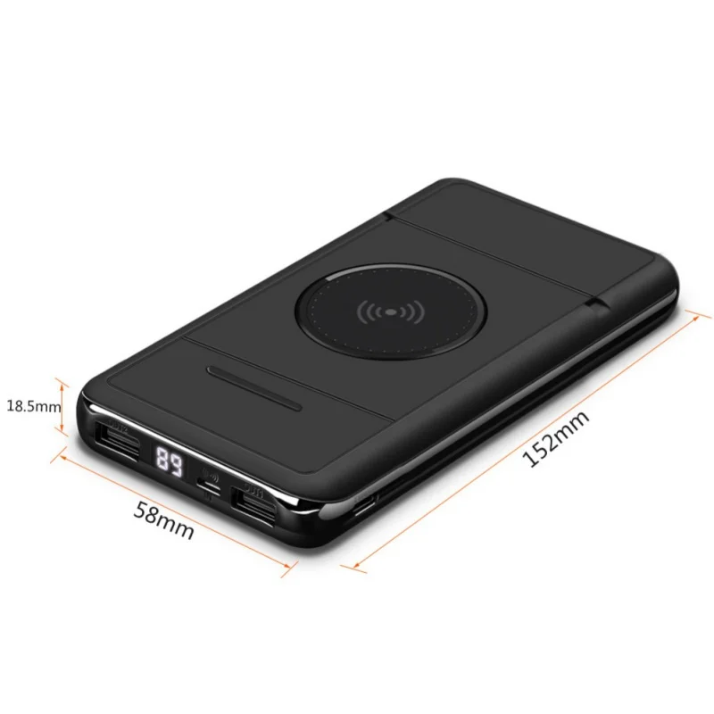 Qi беспроводной 20000 мАч портативный внешний аккумулятор 2USB lcd телефон быстрое зарядное устройство для iPhone Android с держателем телефона