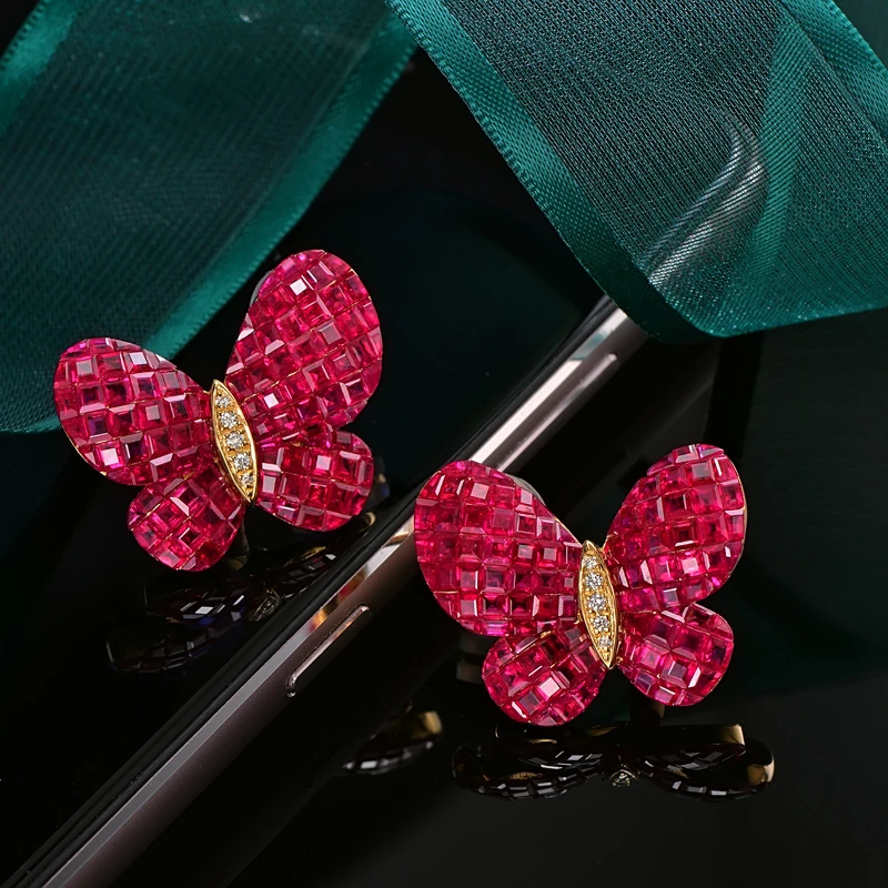 CAIMAO Fine Jewelry невидимое крепление 12.38ct натуральный рубин алмаз 18kt Au750 серьги из желтого золота английский замок