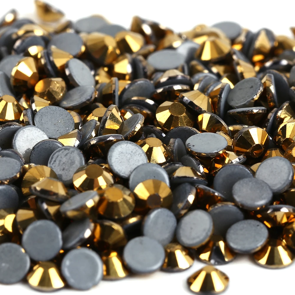 

AAAA+Quality Gold Hematite Hotfix Rhinestones Flatback Iron On Rhinestones Glass Strass For Fabric Garment