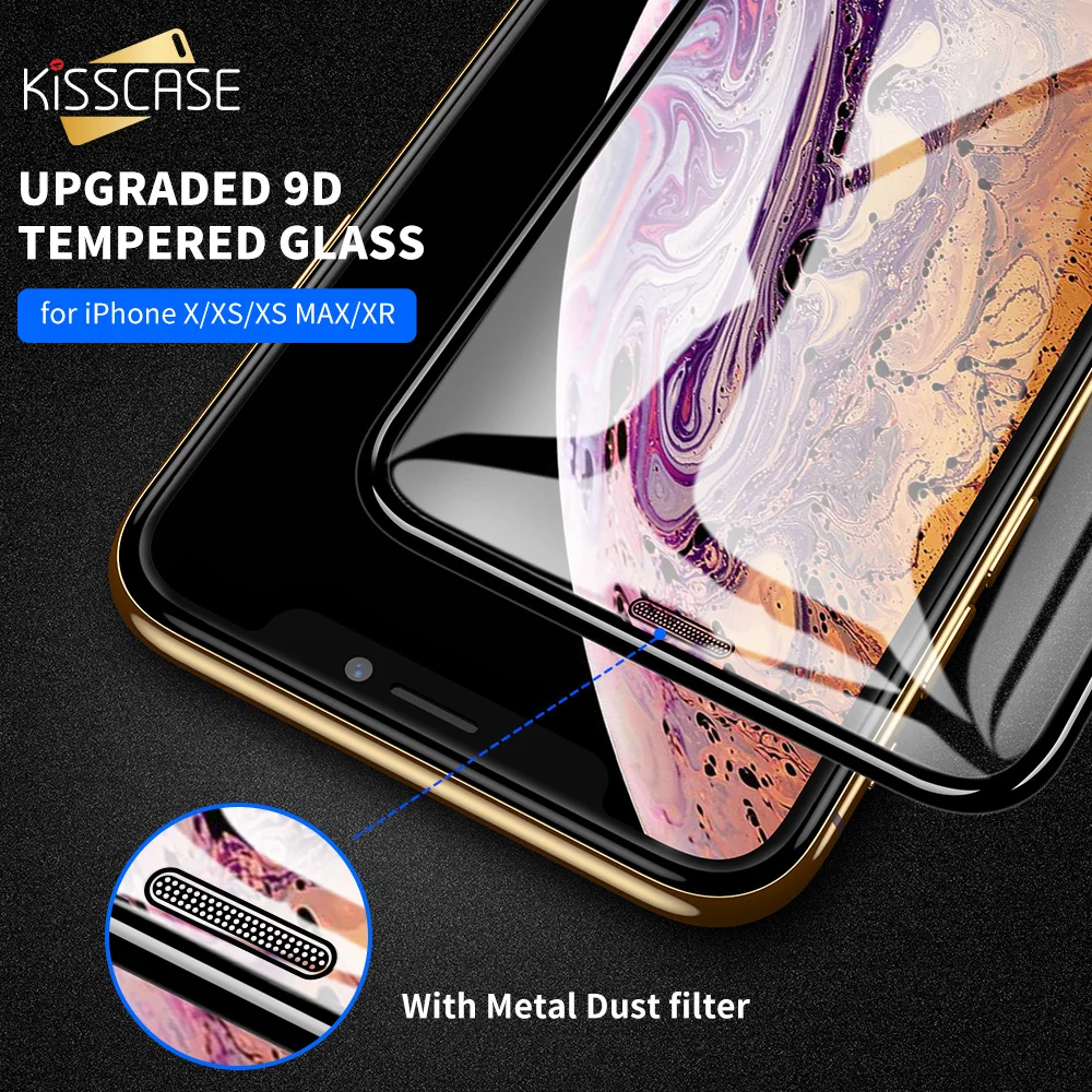 Защитное стекло KISSCASE закаленное с закругленными краями для iphone XR XS X 9D|Защитные