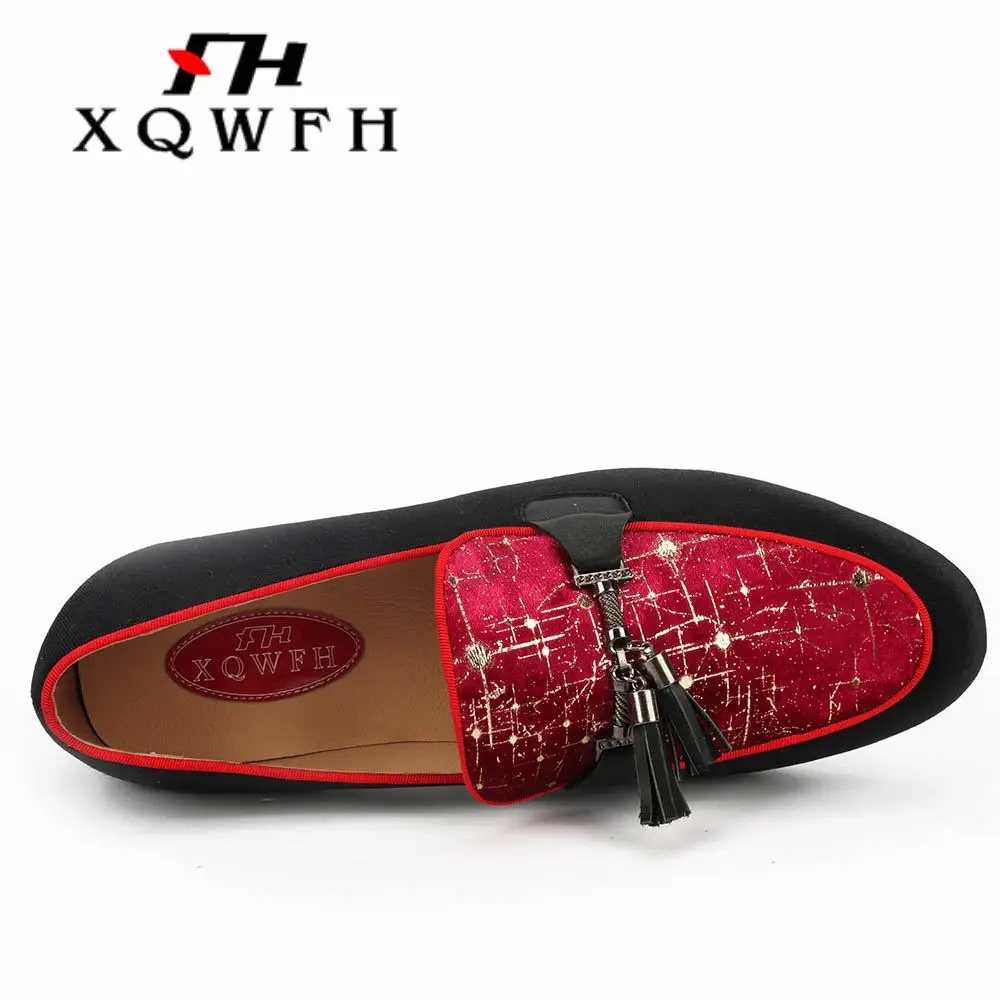 Handmade Velvet Men Loafers Fashion Party and Wedding Tassel Shoes Male Smoking Slipper Plus Size Men's Flats | Обувь