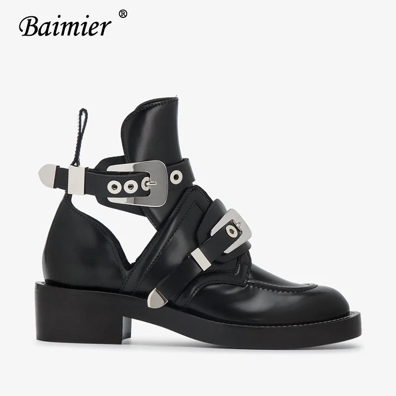 Silver Buckle Boots Baimier/женские ботинки с пряжкой; цвет золотистый, Серебристый; Роскошные Брендовые женские ботильоны на низком каблуке; зимние ботинки в уличном стиле; женская обувь; большой размер 43 - Цвет: Silver Buckle Boots