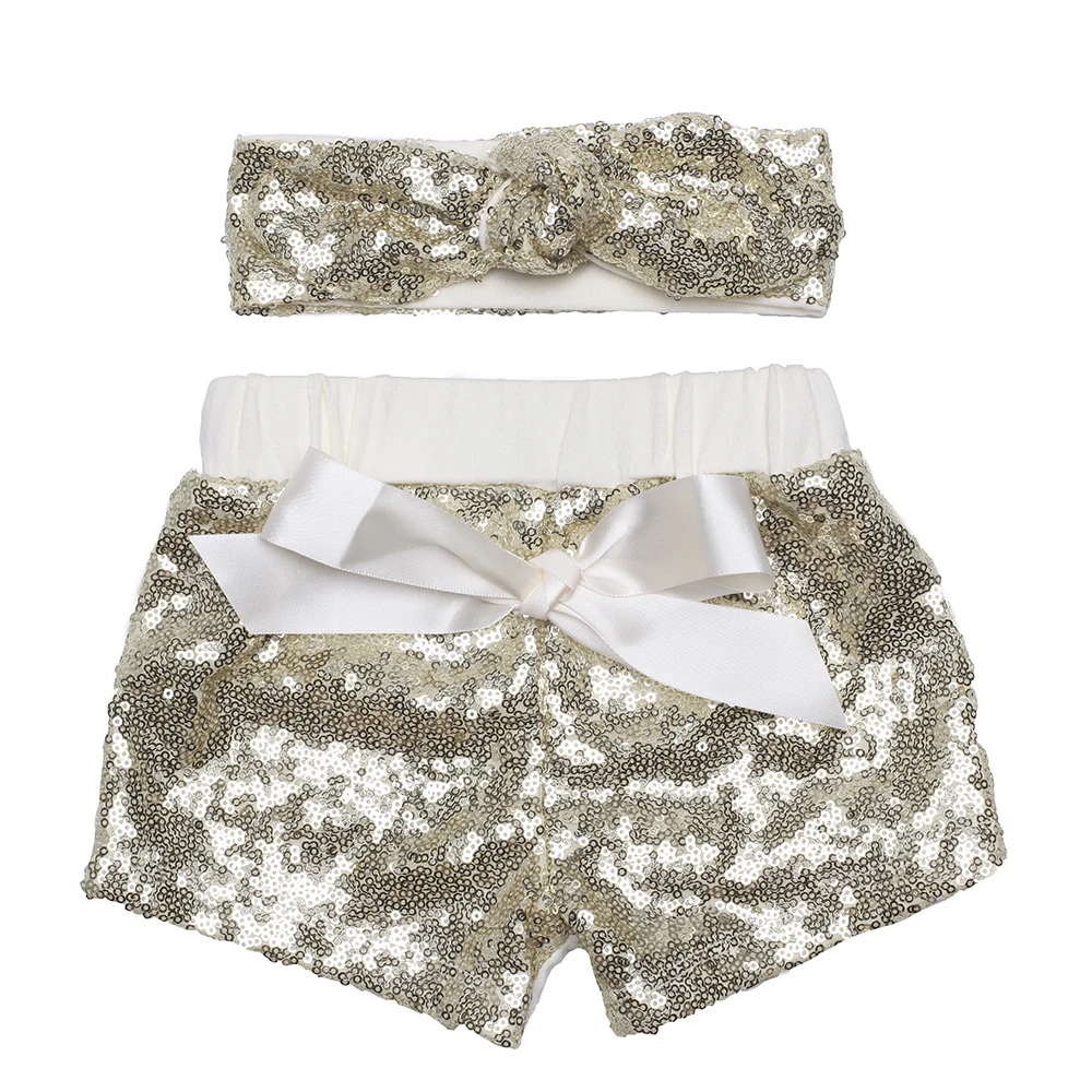 Персиковые шорты блестящие с пайетками для маленьких девочек и перскивая