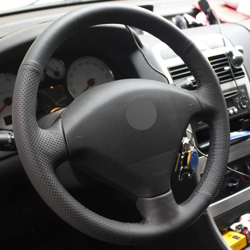 Черный PU искусственная кожа DIY чехол рулевого колеса автомобиля для peugeot 307 2001-2008 307 SW 2005-2008