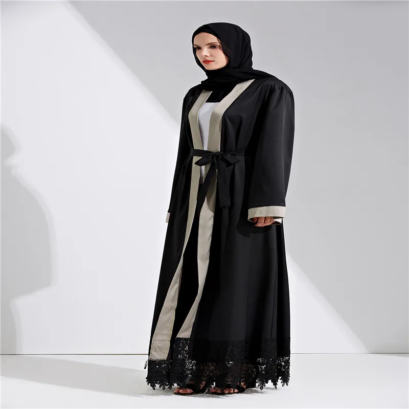 Летнее черное кружевное шитье мусульманский кардиган абайя Maxi Abayas Исламская