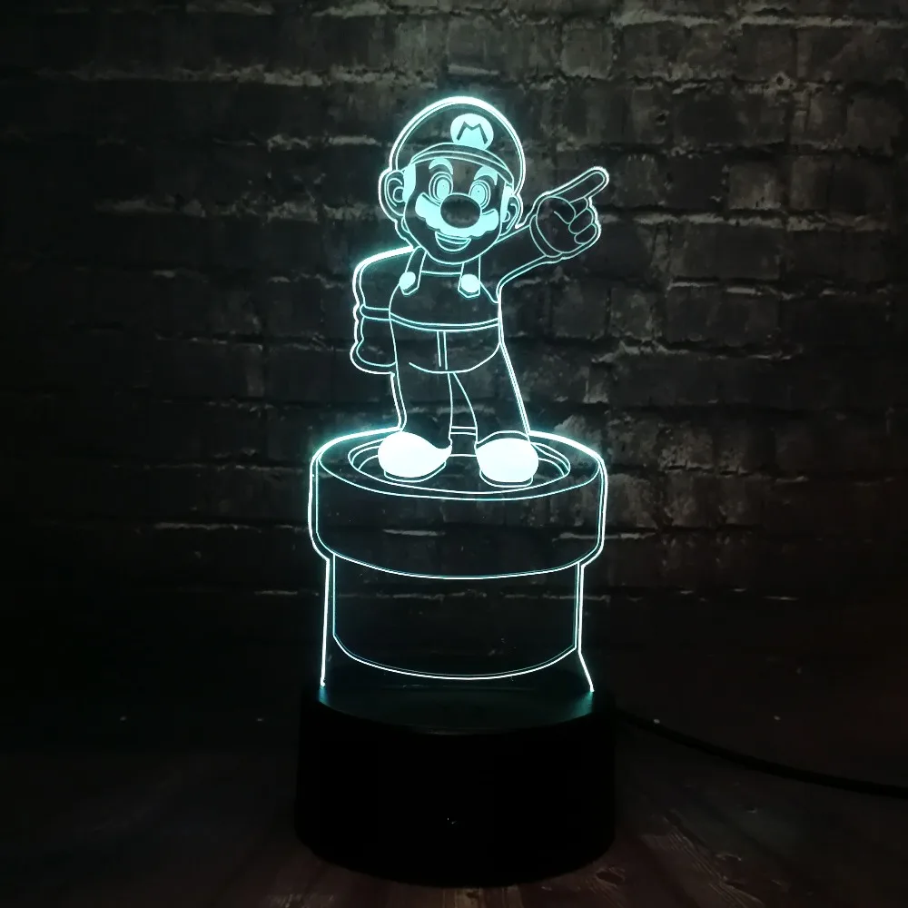 Блеск 3D мультфильм Марио ночник светодиодный 7 цветов USB пульт дистанционного заряда дети прикроватный стол настроение Иллюзия детский подарок на день