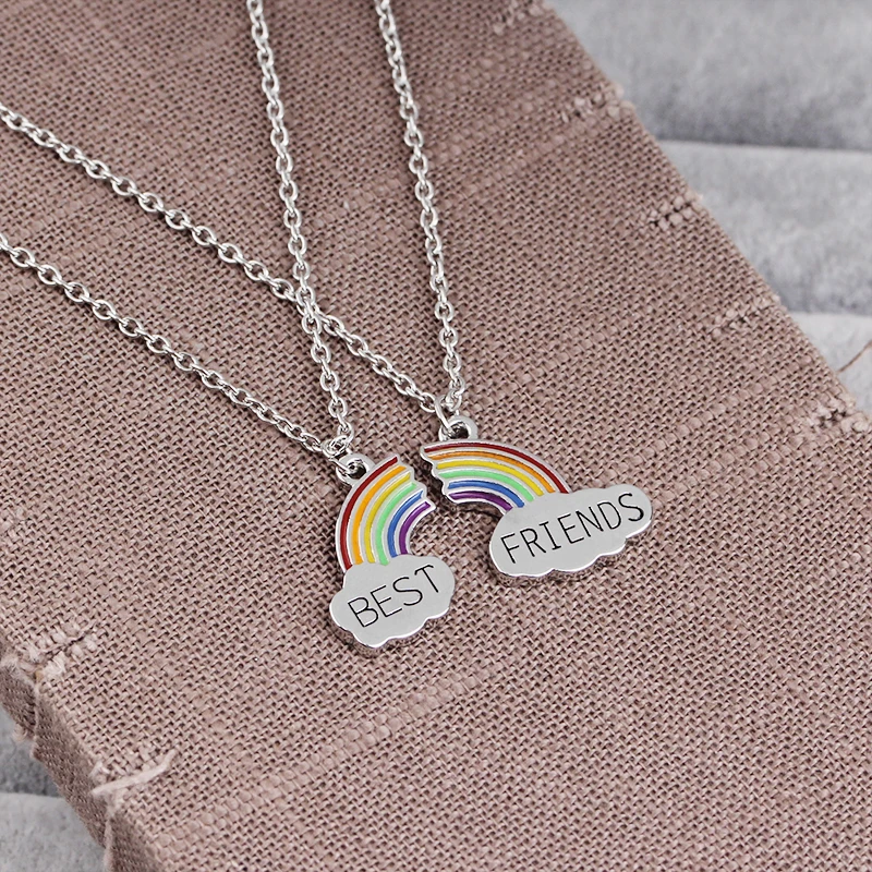 Ожерелье BFF с радужной строчкой ожерелье для девочек подвеской Best Friends forever For 2