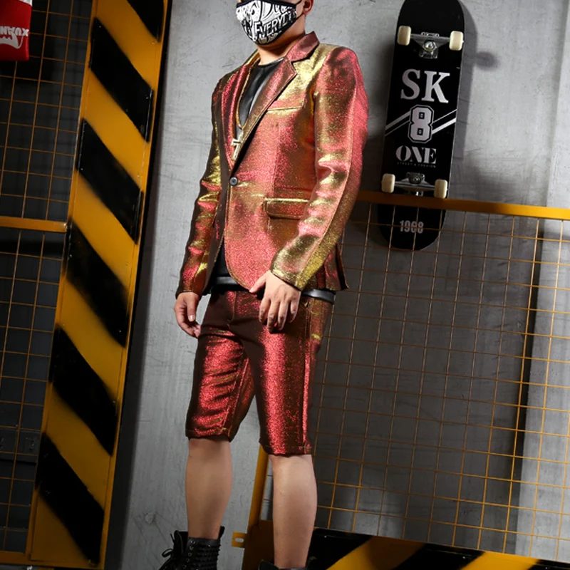 

Men Shiny Casual Suits Custom Made Blazer Nightclub DJ Dancer Singer Stage Costume Male Fashion Hip Hip Suit Jacket