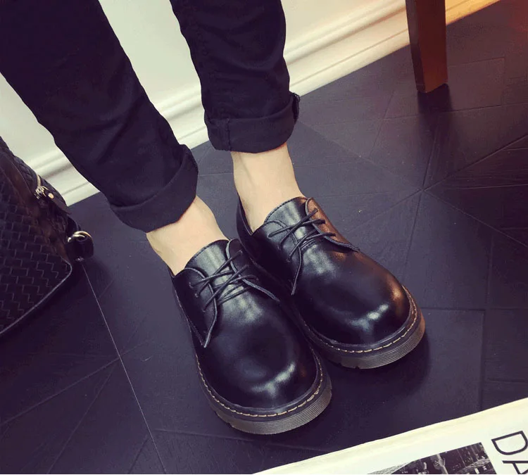 Men Round Toe Oxfords Shoes Men's Casual Lace-Up Low To Help Male Korean Version Anti-Skid Leather #C011 | Обувь