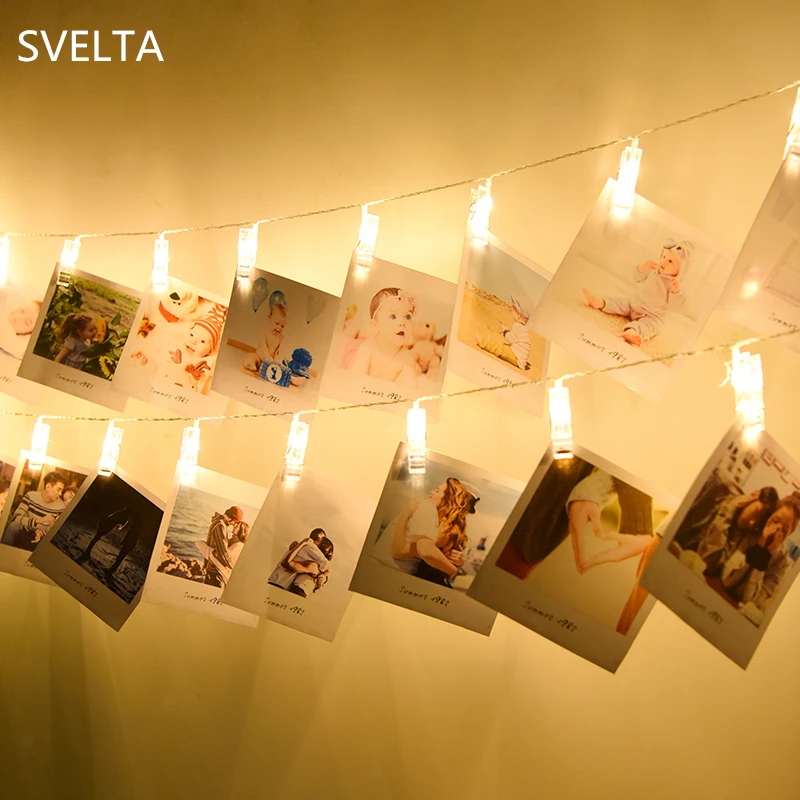 SVELTA Garland Battery Powered Photo Clip String Lights Gerlyanda Decorative LED Christmas For Party Holiday Decoration | Лампы и