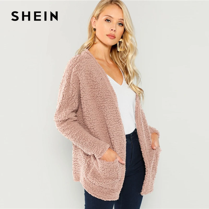 SHEIN Тедди Пальто Из Эко Меха Модное Пальто Зимнее С Длинным Рукавом