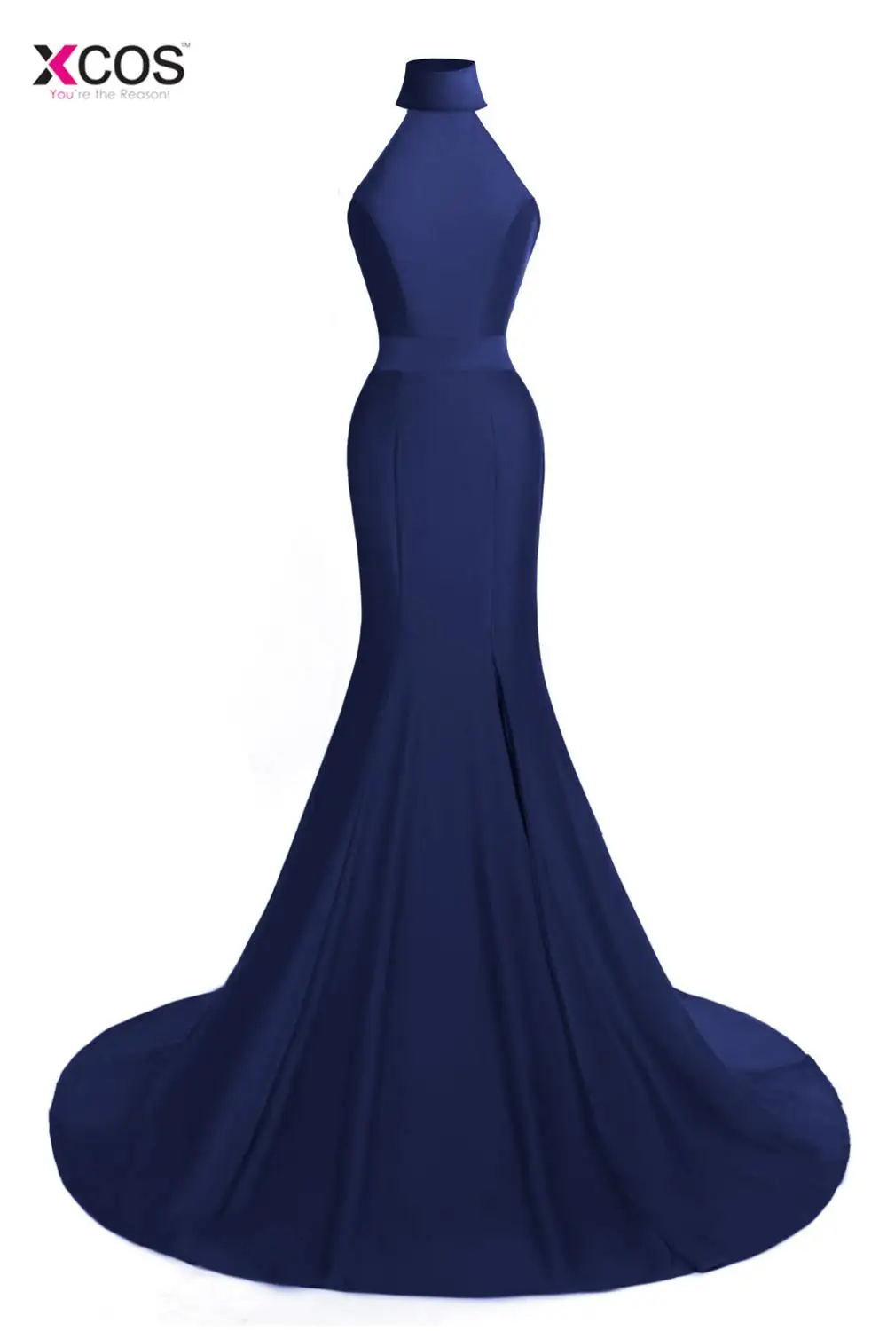 Navy Blue XCOS настоящая фотография сексуальные женские бордовые Русалка с разрезом красные фиолетовые Выпускные платья Длинные Вечерние Платья vestidos largos - Цвет: Navy Blue