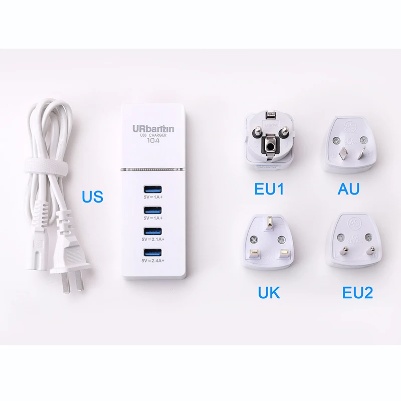 UK EU штекер 4 USB зарядное устройство 5V 2.4A Быстрая зарядка мобильный телефон Micro Data