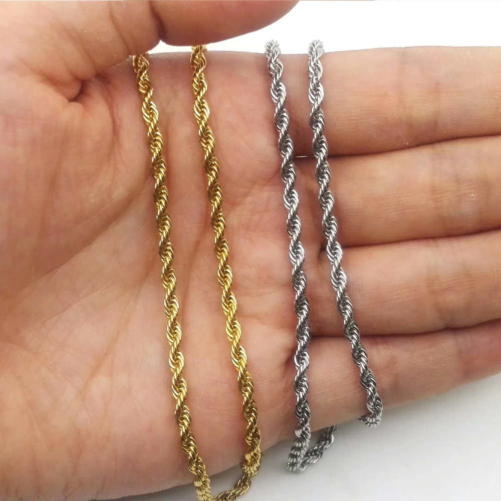 Men Women Hip Hop Rapper's Twist Chain 3mm 24&quot Stainless Steel Gold Silver Color Rope Link Clavicle Necklace Fashion Jewelry |
