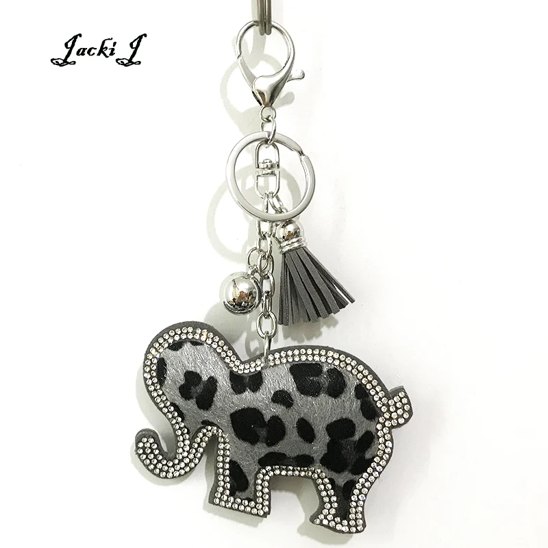 Серый леопардовый принт искусственный мех Слон брелок для женщин животное
