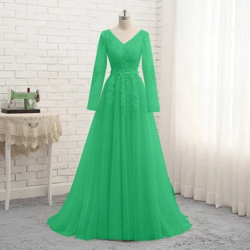 Picture color Новое Вечернее Платье Vestido, Длинные вечерние платья цвета шампана с длинными рукавами, соблазнительное Тюлевое платье с аппликацией для выпускного вечера PW923 - Цвет: Picture color
