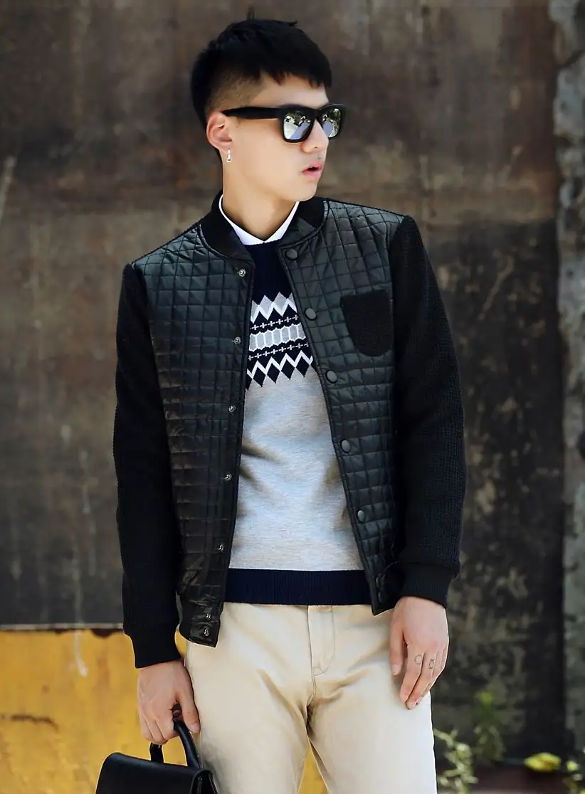 Мода 2016 года Демисезонный бренд Для мужчин искусственная кожа тонкая куртка