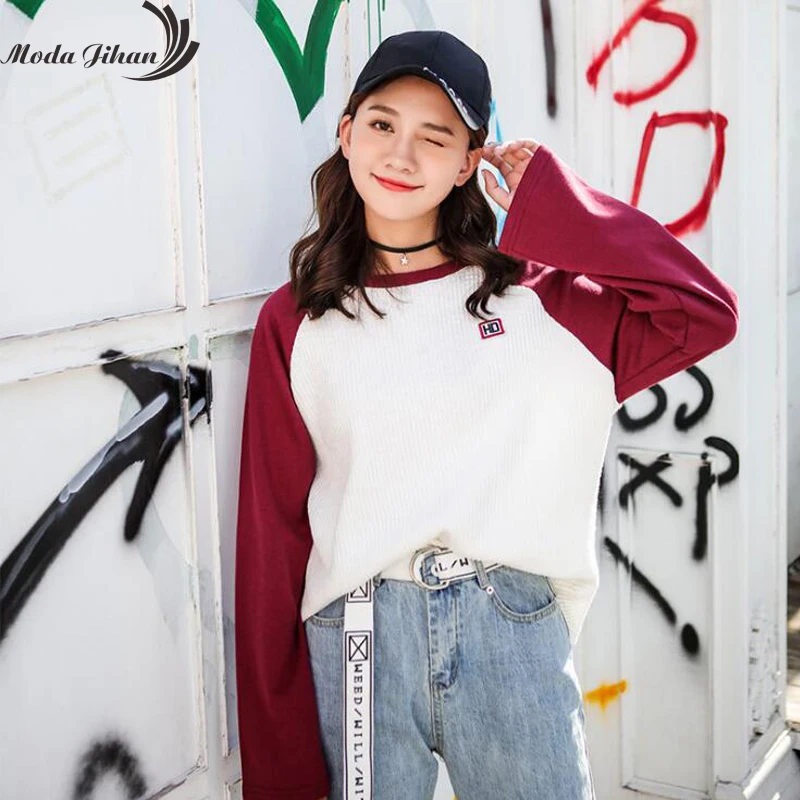 Moda Jihan женские пуловеры Ulzzang свитшоты из хлопка оверсайз Лоскутная Толстовка