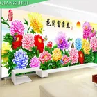 QIANZEHUI, вышивка, DIY Точная печать павлина пион Пейзаж Вышивка крестиком, цветы живопись наборы для вышивки