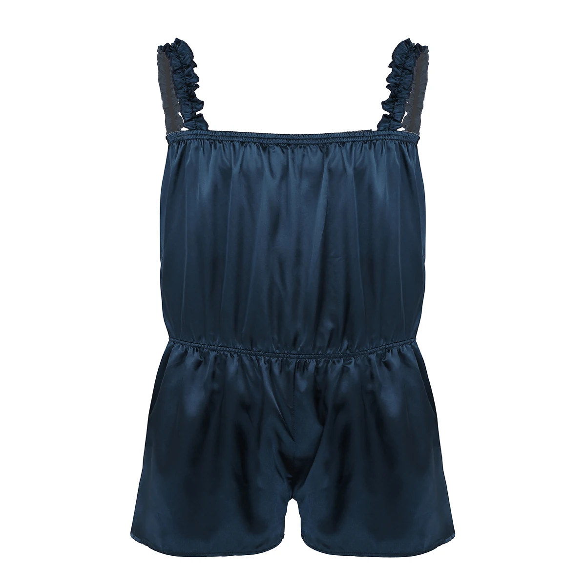 Navy Blue Мужское нижнее белье SISSY, боди, комбинезон для геев, сексуальное боди, трико для тела, чулки, блестящее атласное платье с оборками, штаны, ночное белье - Цвет: Navy Blue