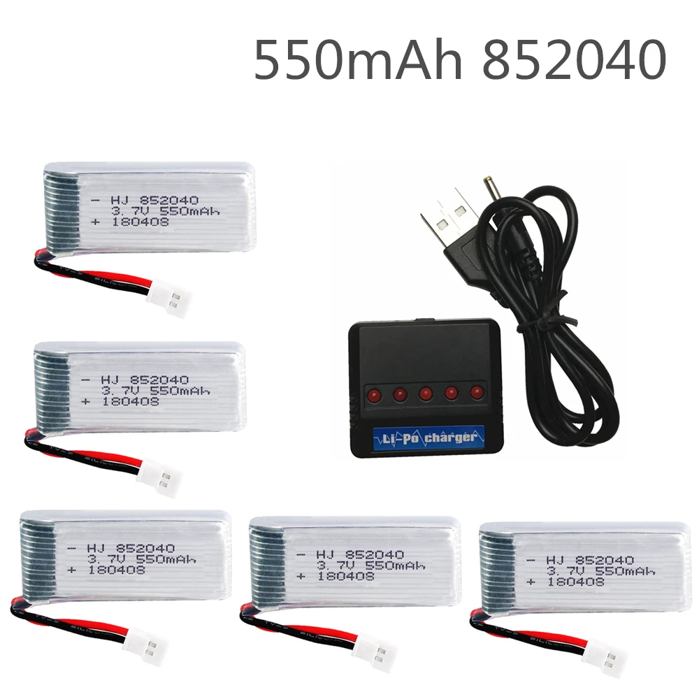 5 шт. * 3 7 В 550 мАч 852040 с в 1 зарядное устройство 25c Lipo батарея для JXD 523 Вт H43WH RC Quadcopter