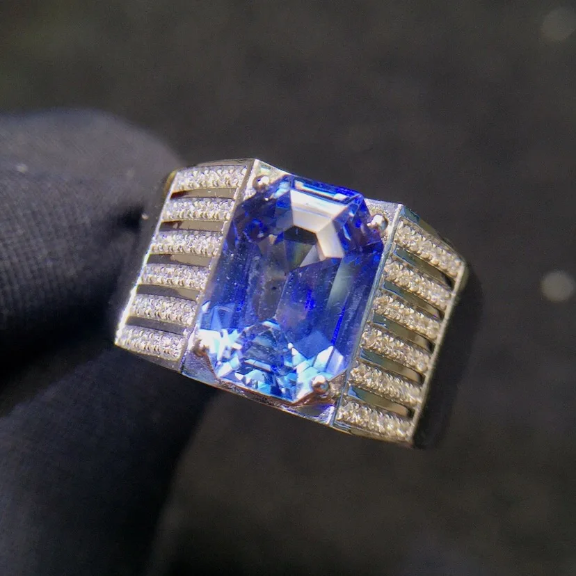 Мужское кольцо с натуральным синим сапфиром 18 К белое золото 3 61ct | Украшения и