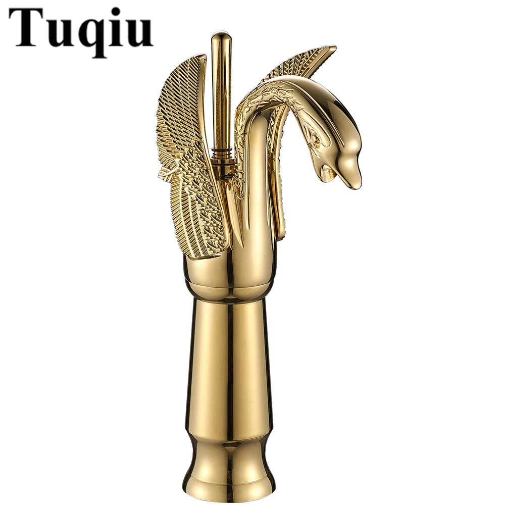 

Basin Faucets tall New High Swan Faucet Arch Design Luxury Wash Mixer Taps Brass Hot And Cold Taps Gold Plated Single Hole Tap