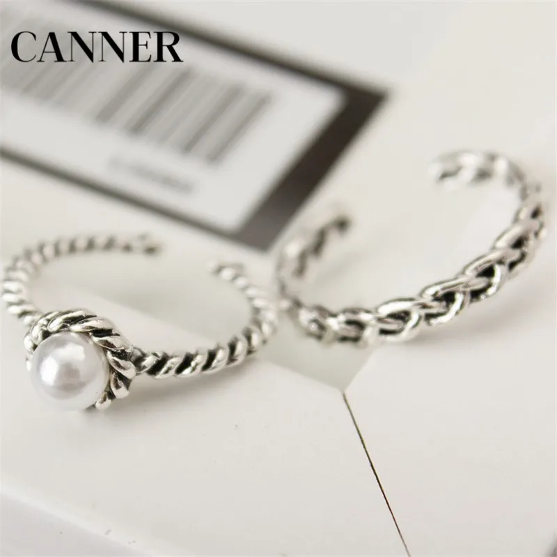 Canner 2Pcs/Set Antique Silver Color Rings Set Simulated Pearl Band Ring For Women Wedding Jewelry Gift | Украшения и аксессуары