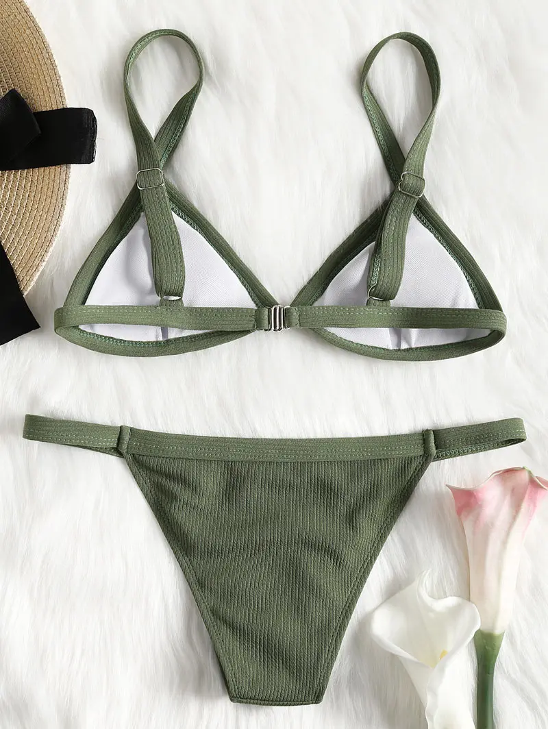MisShow хорошее качество армейский зеленый комплект бикини для женщин низкая талия