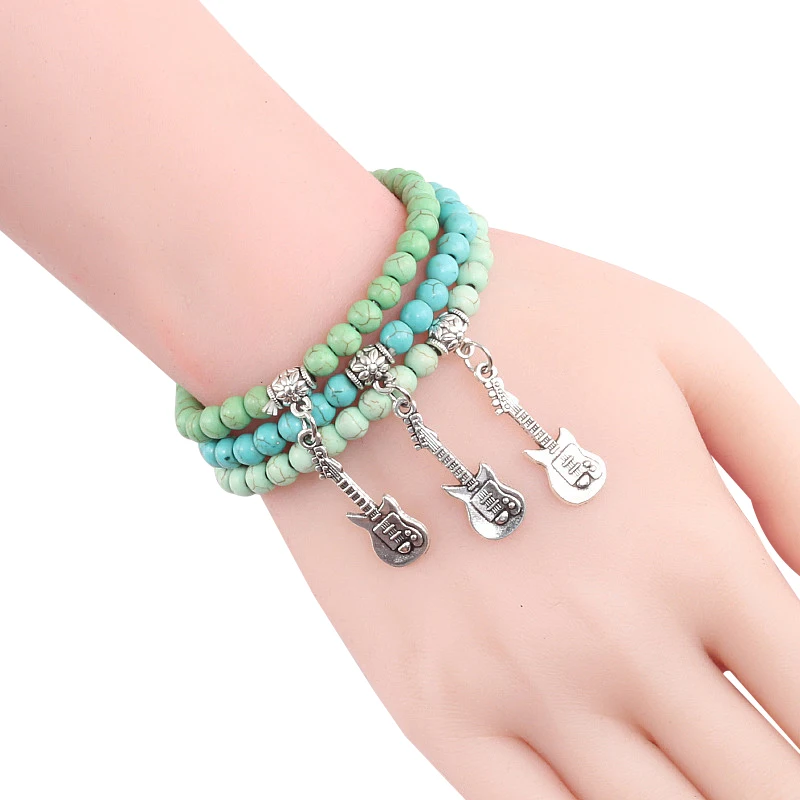 Сверхъестественные 6 мм маленькие бусины мужской браслет женский кулон гитара