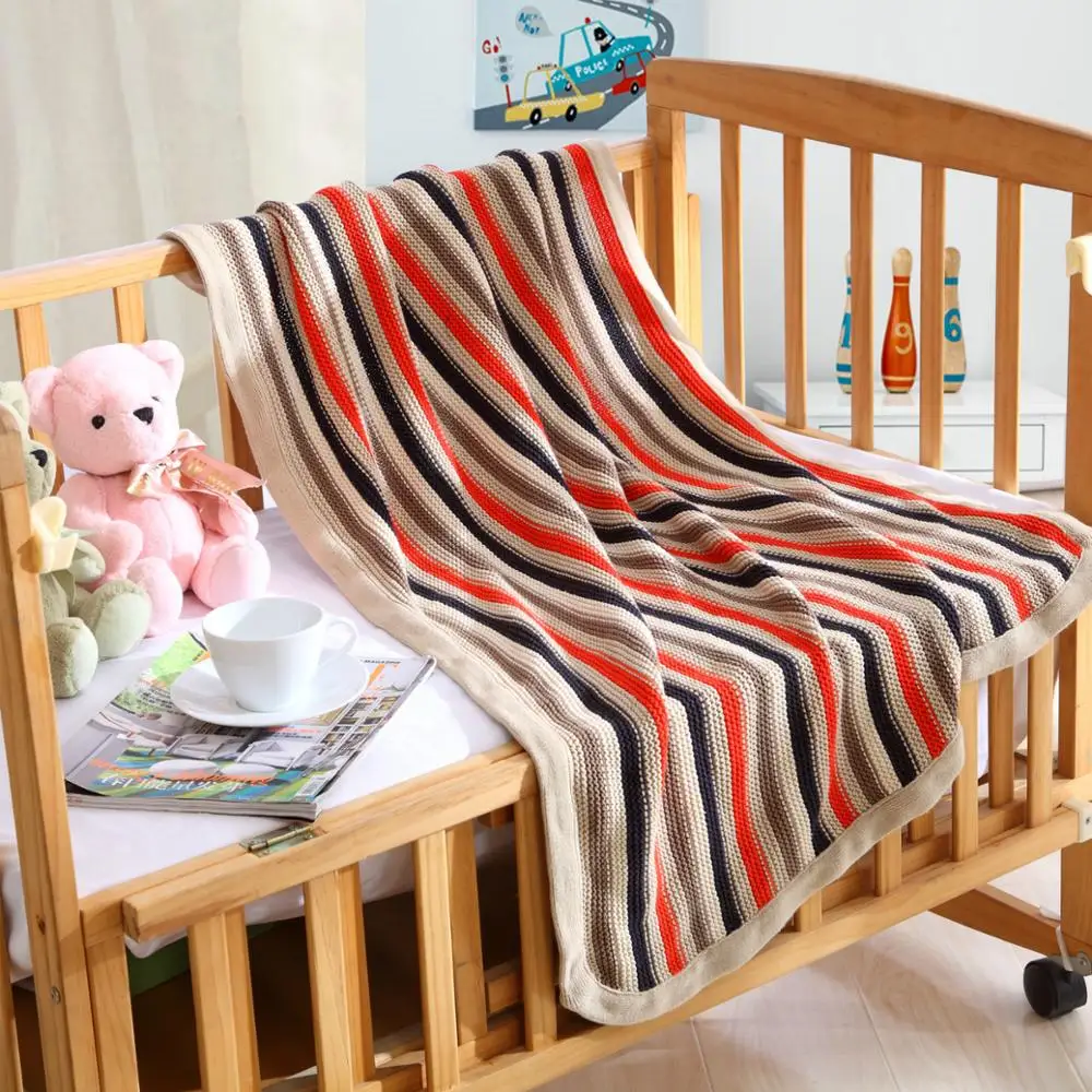 

Stripe Thread Blanket Children's Cart Carpet Nap Blanket Cotton Throw Geometric Knitted Blanket Sofa Bed Plane Soft Adults Kids