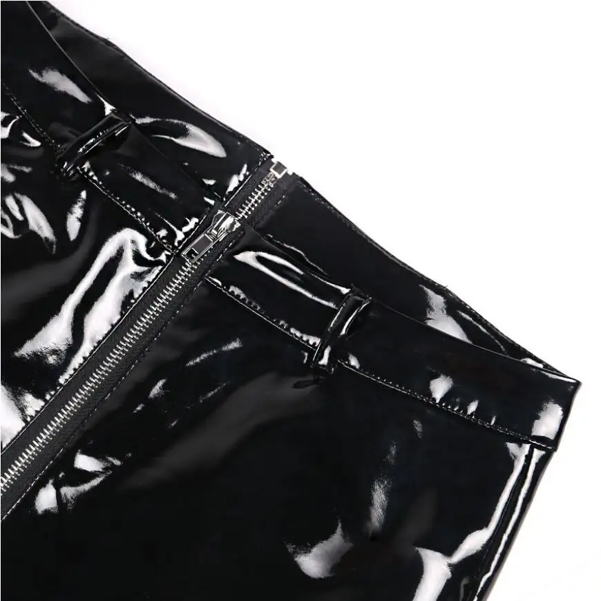 

women punk shiny faux leather pu pants zipper open crotch fitting pencil pants long trouses female pantalon femme 2018 New B272