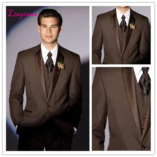 Смокинги Linyixun на заказ коричневого цвета облегающие смокинги для мужчин костюм - Фото №1