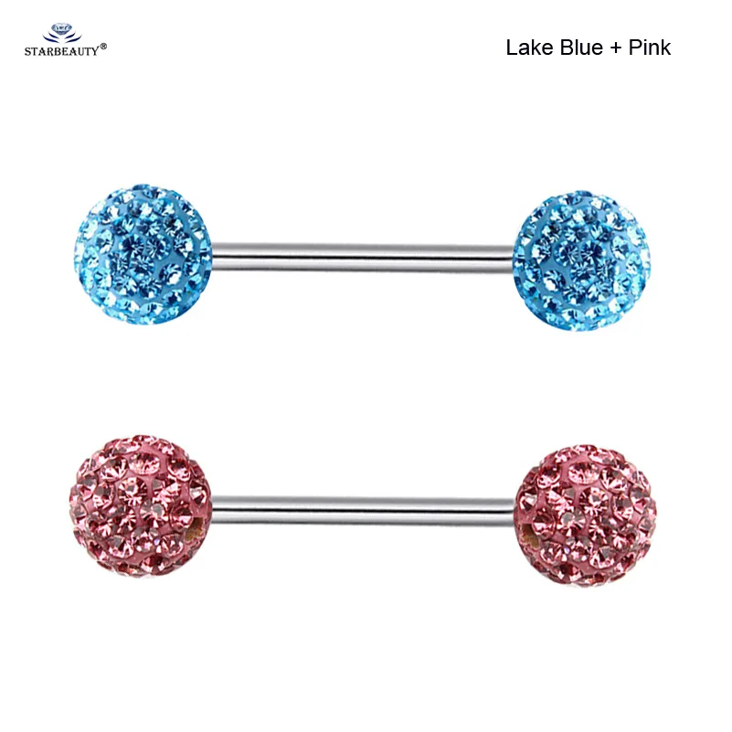 Lake Blue and Pink 2 шт./партия 14 г яркий Bijoux мяч ниппель кольцо язык кольцо-пирсинг в язык промышленный пирсинг для соска ювелирные изделия пирсинг - Окраска металла: Lake Blue and Pink