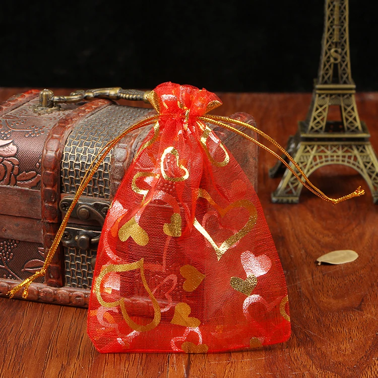 100pcs/lot Hearts Print Organza Bags 20x30cm Wedding Favors Gift Bag Drawstring Pouch Nice Cosmetics Jewelry Packaging | Украшения и