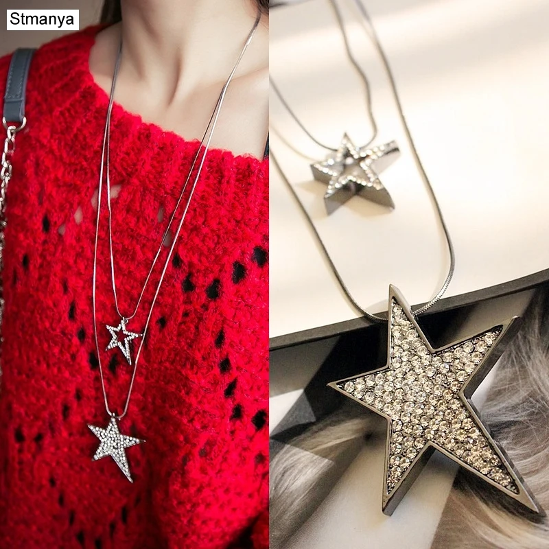 

Hot Women Fashion Cute Retroowl Fashion Necklace Five-pointed star sweater chain Best Gift jewelry N1031