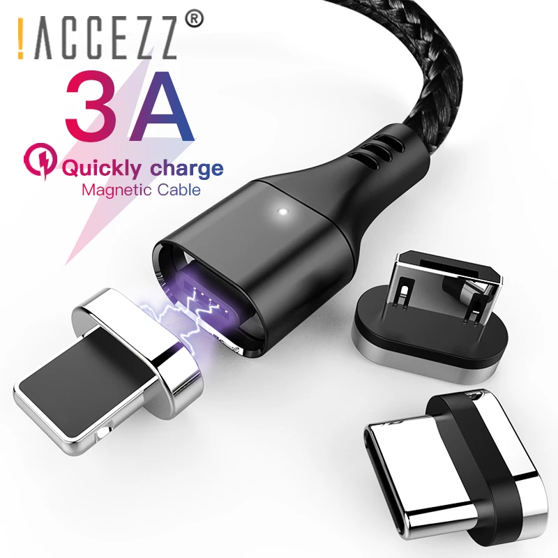 ! ACCEZZ 3A Сверхбыстрый Магнитный зарядный кабель для iphone XS MAX X Micro USB Type C Samsung Huawei Xiaomi