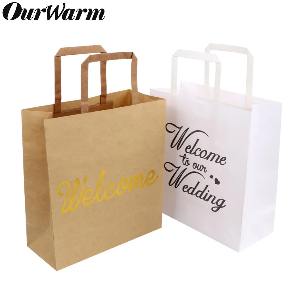 OurWarm 10 шт. большие крафт-бумажные пакеты с ручками 25x23x10 см двойная печать приветственный подарок мешок для конфет для свадебных вечеринок