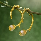 Lotus Fun реальные стерлингового серебра 925 натуральный кристалл ручной работы дизайнера Ювелирные украшения нежный резные цветок Висячие серьги для Для женщин